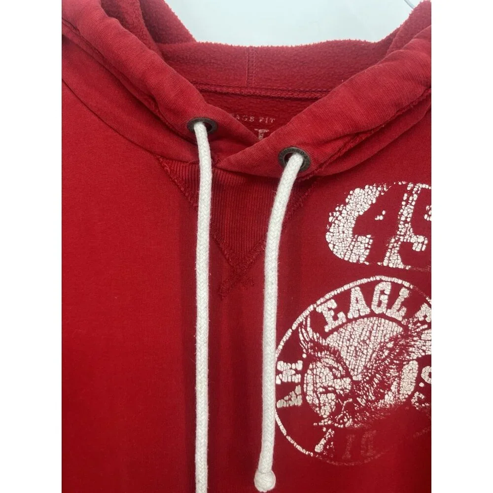 Red American Eagle 45 Pullover‎ Hoodie Mens Medium Vintage Fit
